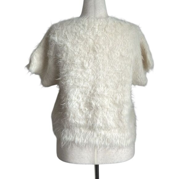 Nation LTD Suri Alpaca Wool Blend Fuzzy Short Sleeve Sweater Ivory Cream Size M - Picture 2 of 9